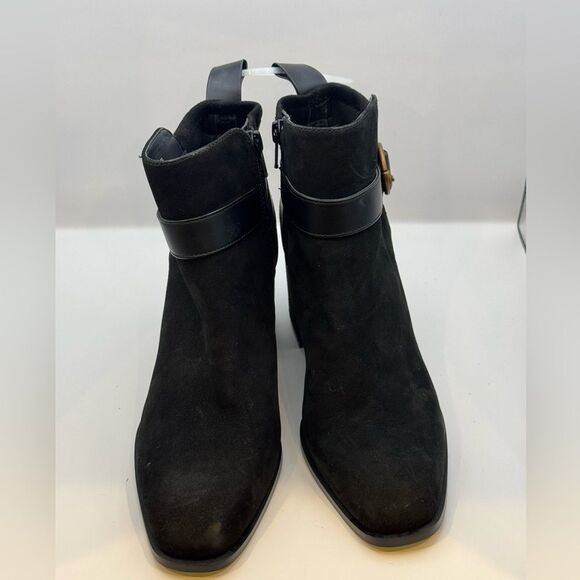 Vionic Sz 6.5 Tenley Boot Water Repellent Suede Leather Black Bootie Brass NWT - Picture 2 of 5